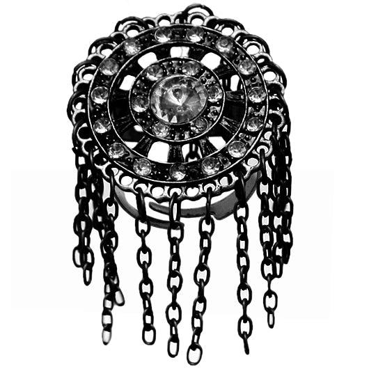 Black Spinning Wheel Rhinestone Adjustable Chain Ring