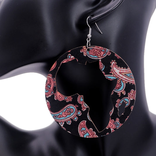 Black Wooden Cutout Africa Shape Paisley Earrings