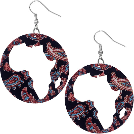 Black Wooden Cutout Africa Shape Paisley Earrings