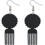Black Natural Hair Afro Pick Wooden Earrings