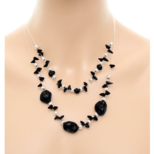 Black Beaded Illusion Invisible Necklace Set
