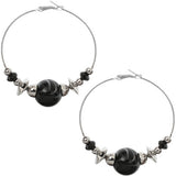 Black Beaded Medium Hoop Earrings