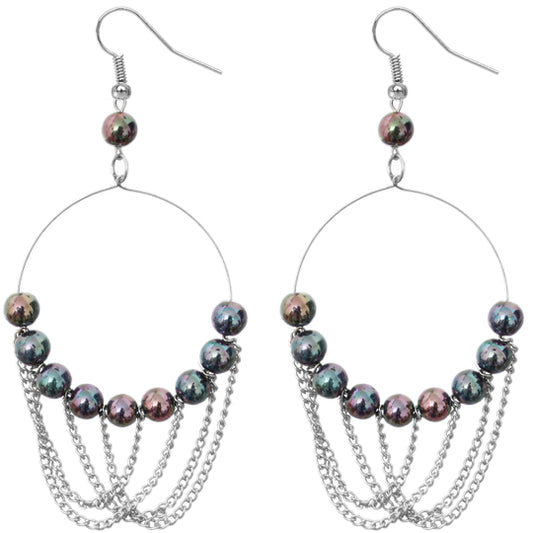 Black Beaded Intertwined Chain Hoop Earrings