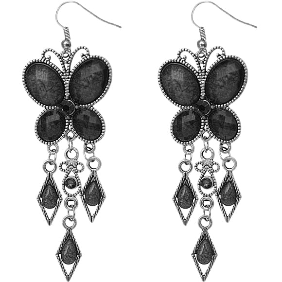 Black Beaded Butterfly Earrings