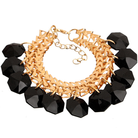 Black Hanging Beaded Chain Bracelet