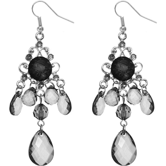 Black Elegant Beaded Chandelier Dangle Earrings