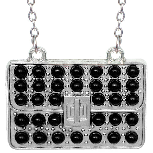 Black Beaded Charm Handbag Chain Necklace