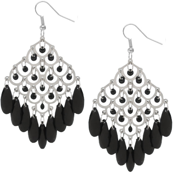 Black Dangle Bead Chandelier Earrings