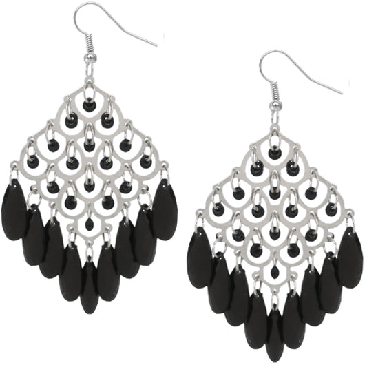 Black Dangle Bead Chandelier Earrings