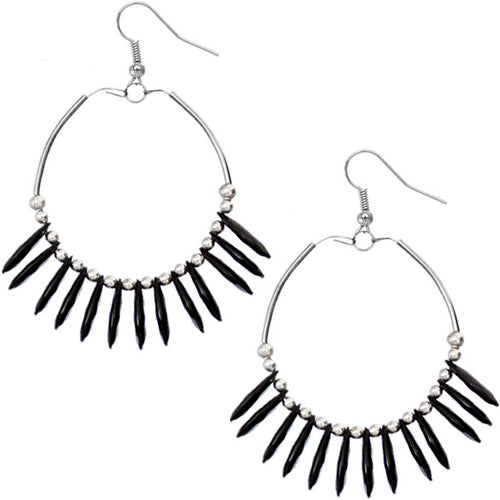 Black Beaded Disc Hoop Earrings