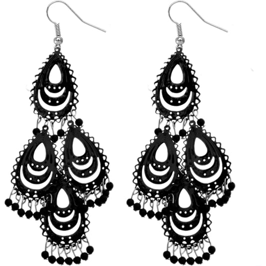 Black Long Beaded Earrings