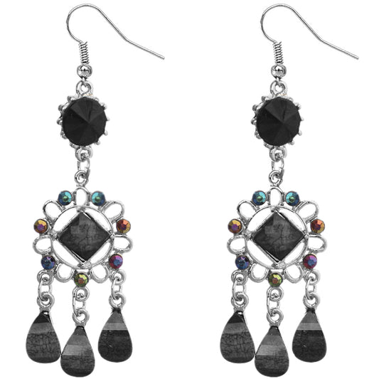 Black Cluster Chandelier Earrings