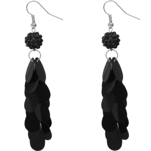 Black Beaded Fireball Confetti Cascade Earrings