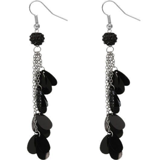 Black Beaded Fireball Confetti Chain Earrings