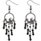 Black Long Beaded Floral Dangle Earrings