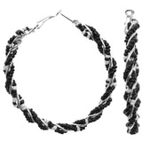 Black Intertwined Beaded Hoop Earrings