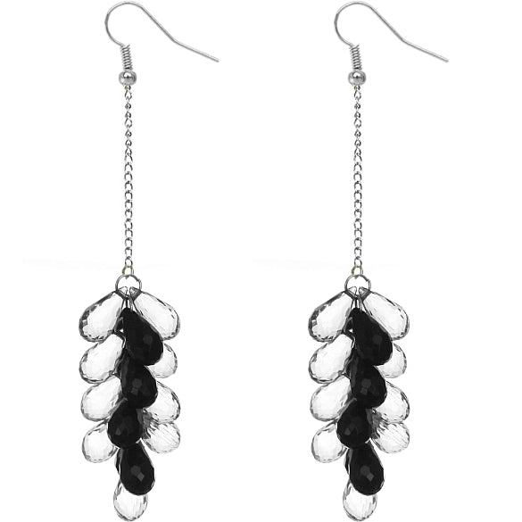 Black Beaded Layer Drop Chain Earrings