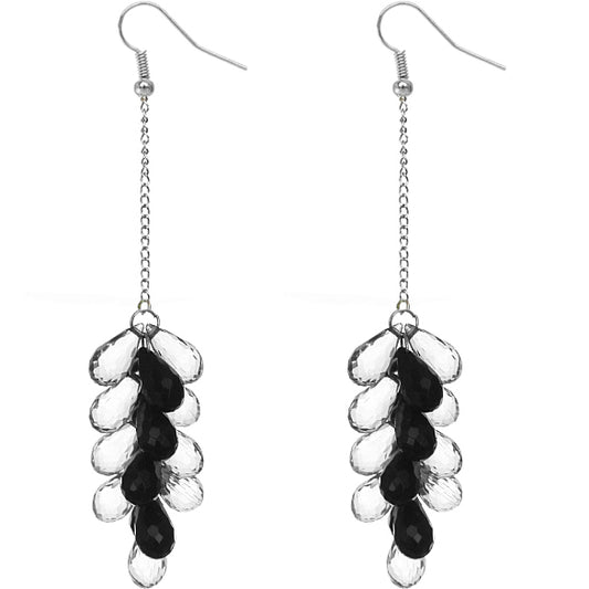 Black Beaded Layer Drop Chain Earrings