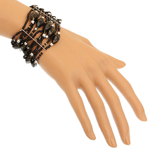 Black Beaded Sequin Stretch Bracelet