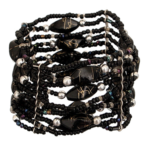 Black Beaded Sequin Stretch Bracelet