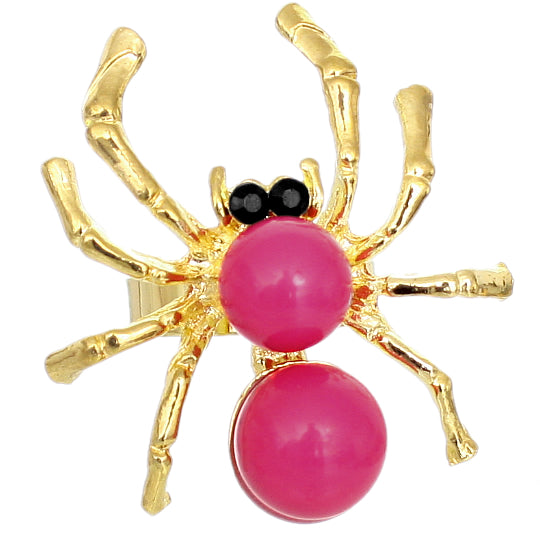 Pink Beaded Spider Adjustable Ring