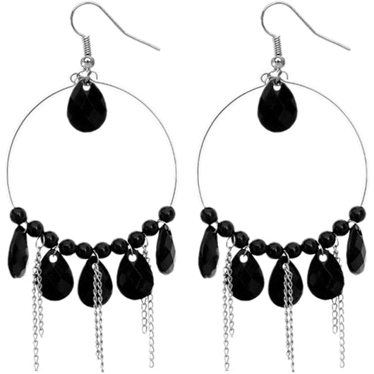 Black Beaded Hoop Earrings