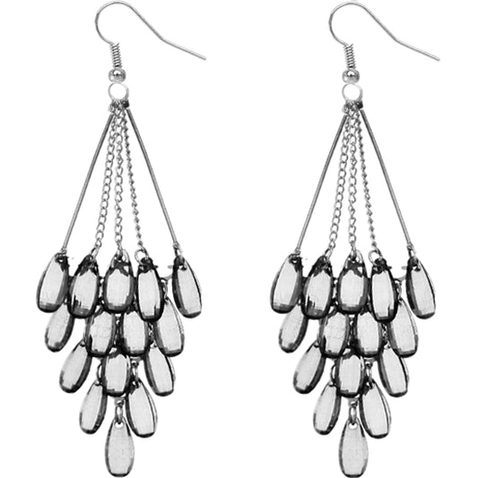 Black Transparent Beaded Chandelier Earrings