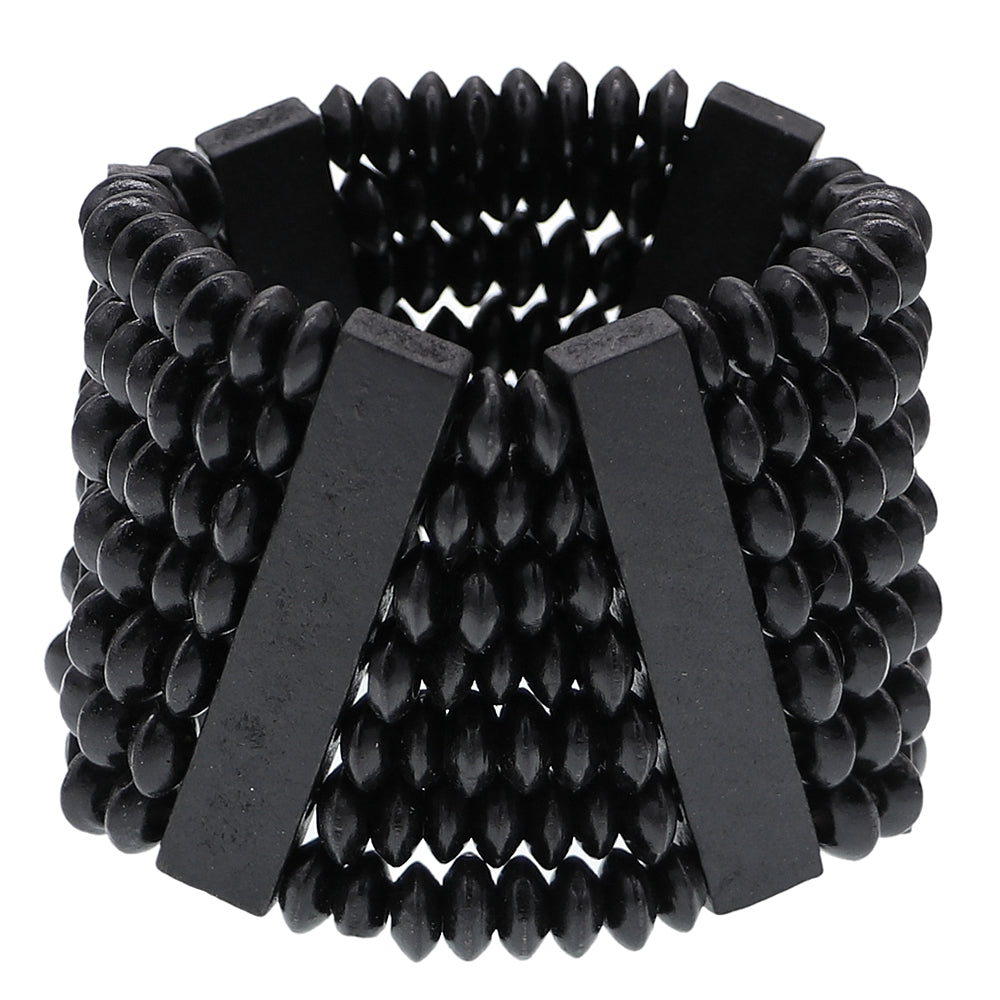 Black Wooden Bead Stretch Bracelet
