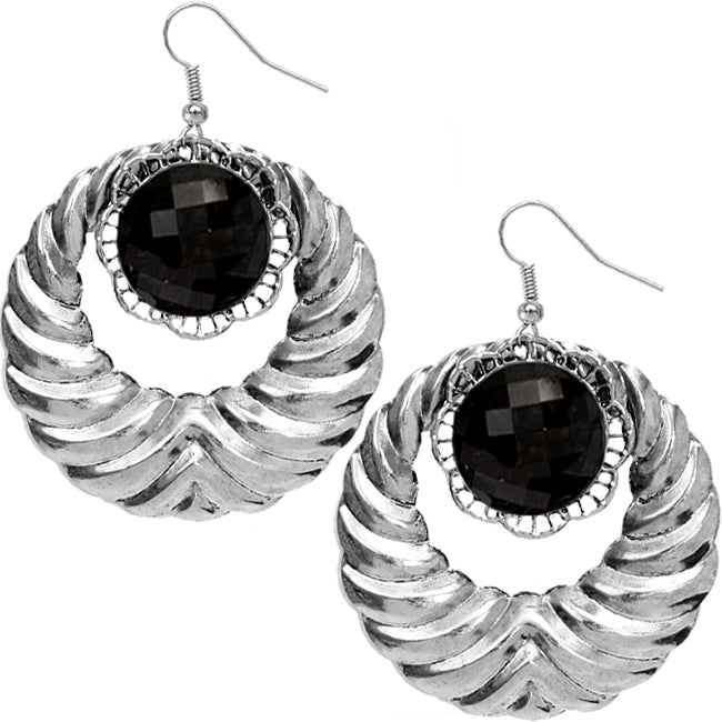 Black Extra Large Gemstone Crescent Earrings