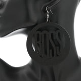 Black Boss Wooden Dangle Earrings