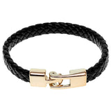 Black Braided Woven Leather Latch Bracelet