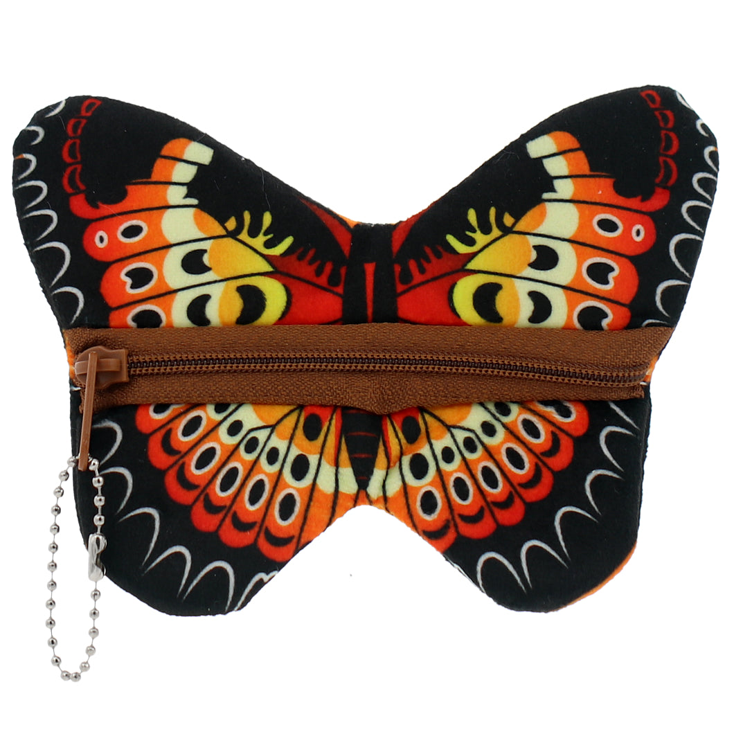 Black Orange Butterfly Coin Purse Keychain Wallet