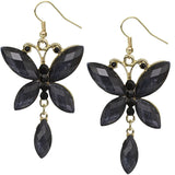 Black Butterfly Gemstone Dangle Earrings