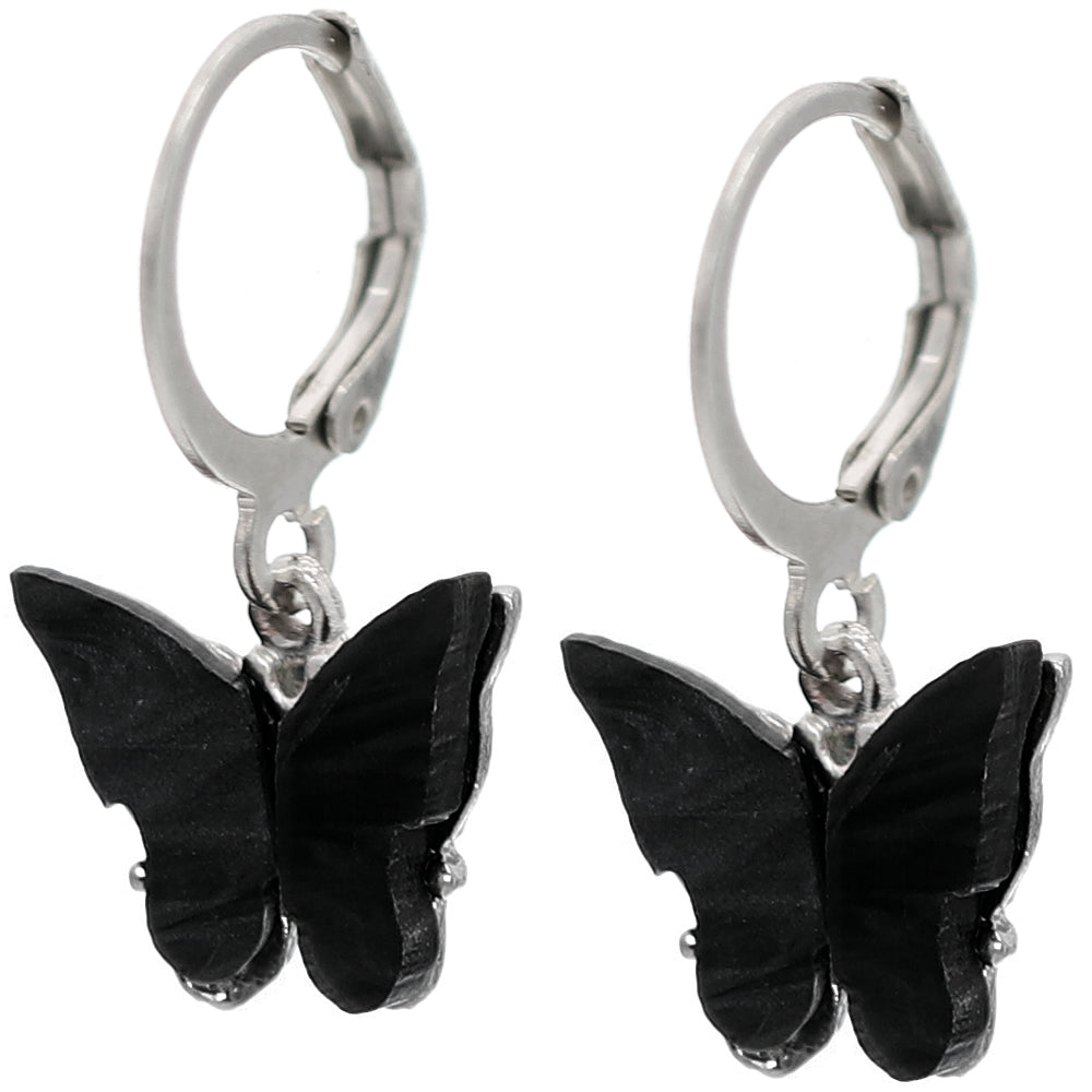 Black Butterfly Leverback Mini Earrings