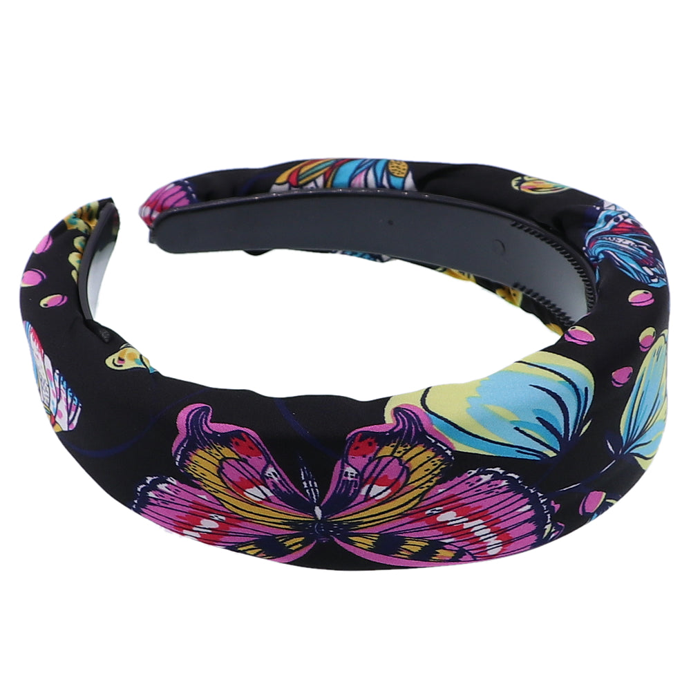 Black Floral Butterfly Wide Padded Headband