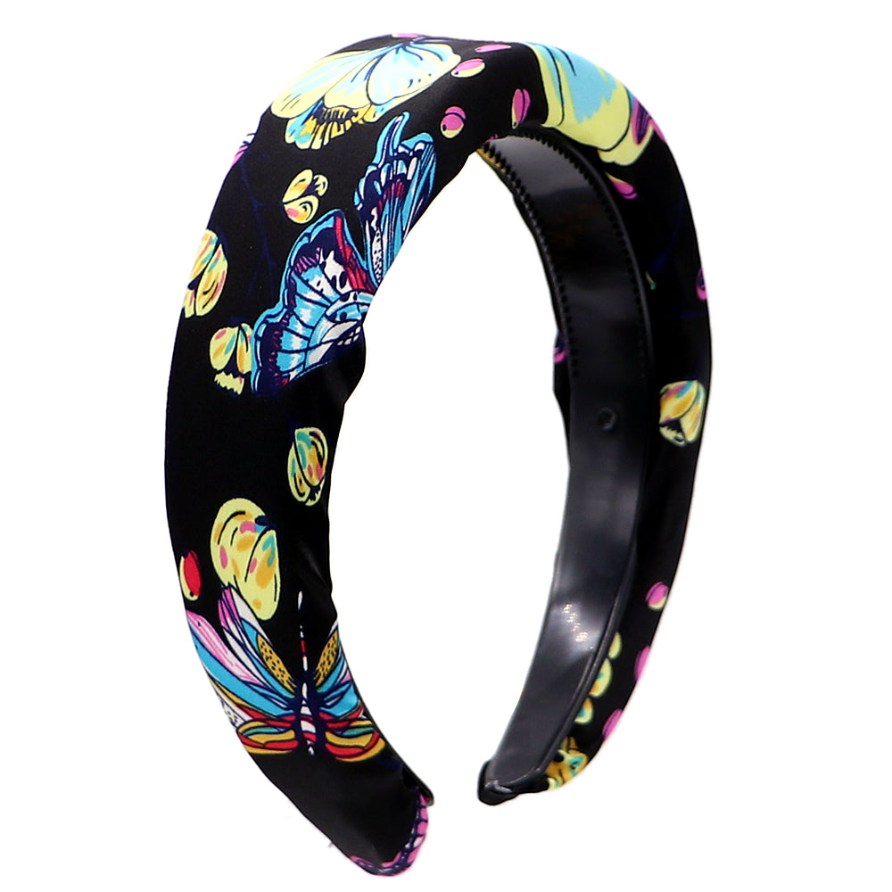 Black Floral Butterfly Wide Padded Headband