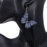 Black Butterfly Tassel Tulle Earrings