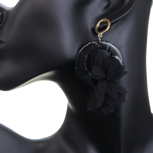 Black Chiffon Open Circle Drop Earrings