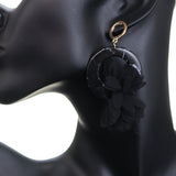 Black Chiffon Open Circle Drop Earrings