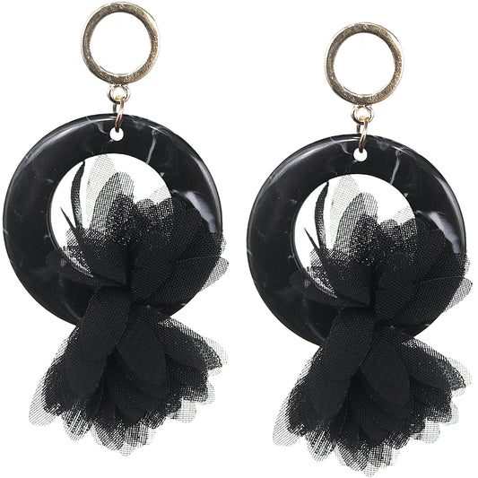 Black Chiffon Open Circle Drop Earrings