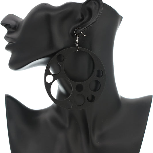 Black Circle Cutout Wooden Earrings