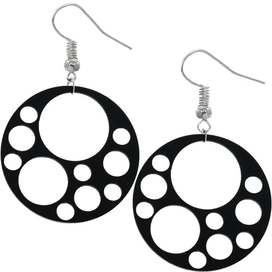 Black Circle Cutout Wooden Earrings