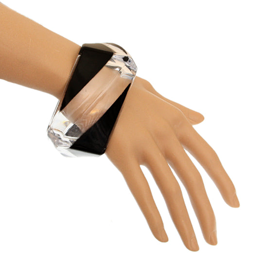 Black Clear Striped Square Bangle Bracelet