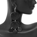 Black Coconut Round Disc Earrings