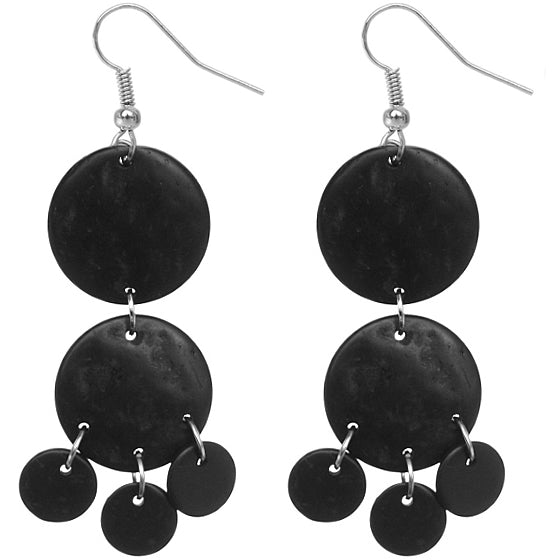 Black Coconut Round Disc Earrings