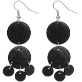 Black Coconut Round Disc Earrings