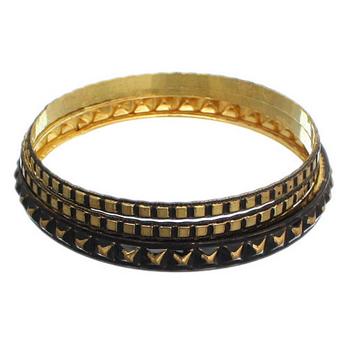 Black Cone Pave Stacked Bracelet Set