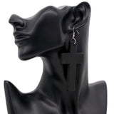 Black Cross Large Wooden Earrings