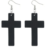 Black Cross Large Wooden Earrings