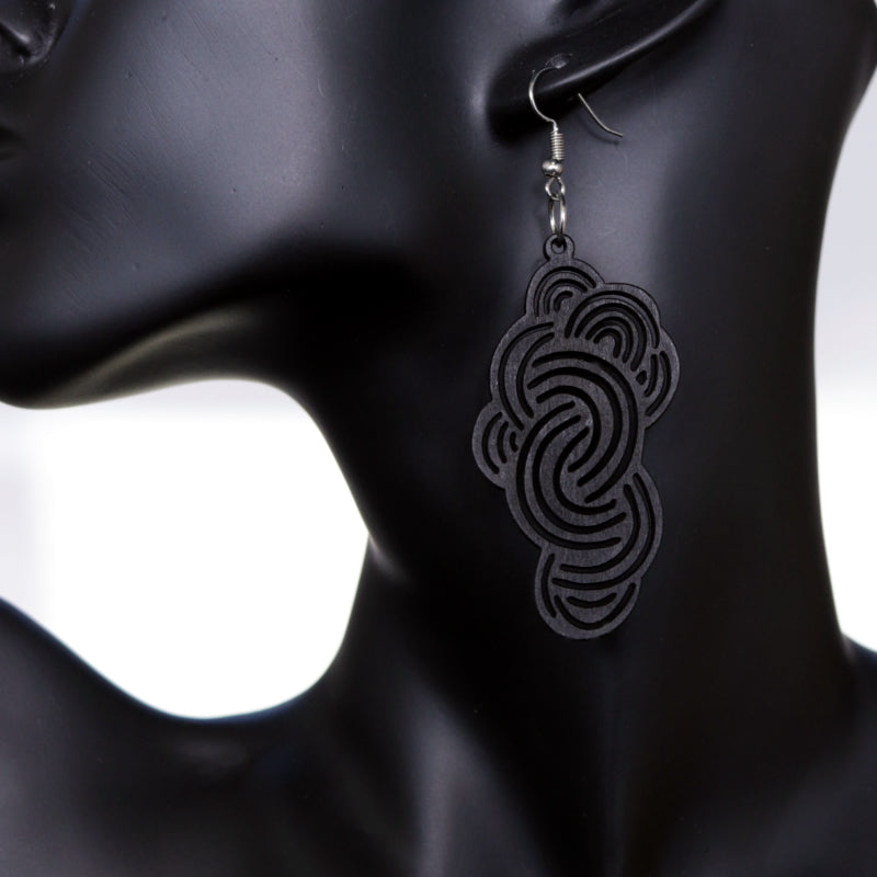 Black Swirly Cloud Wooden Earrings